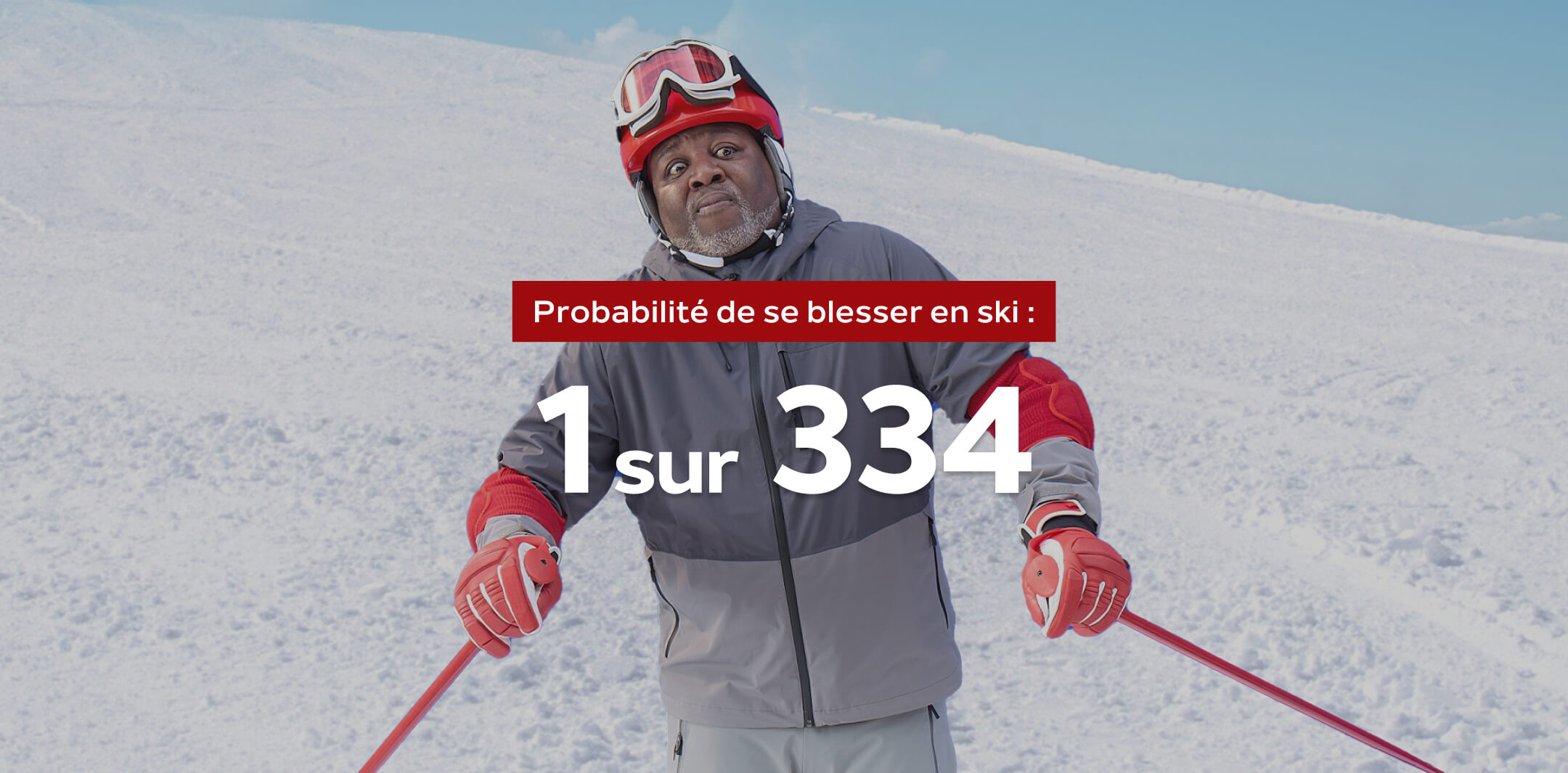 Skieur avec une protection supplémentaire, terrifié à l’idée de perdre l’équilibre sur une pente de ski.  