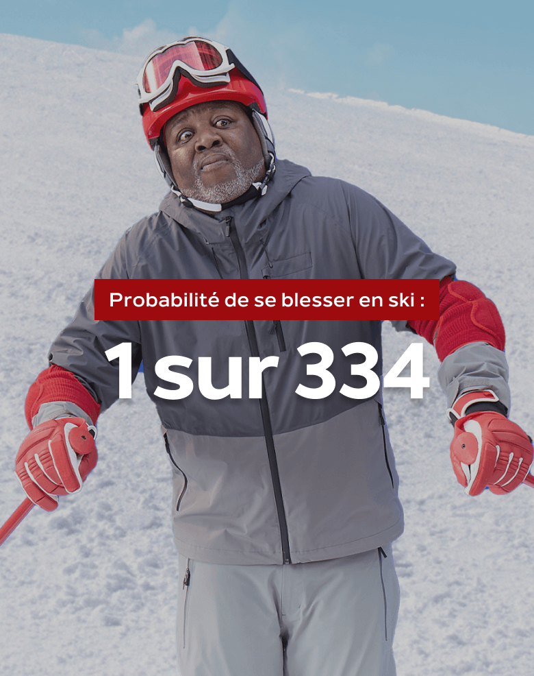 Skieur avec une protection supplémentaire, terrifié à l’idée de perdre l’équilibre sur une pente de ski.